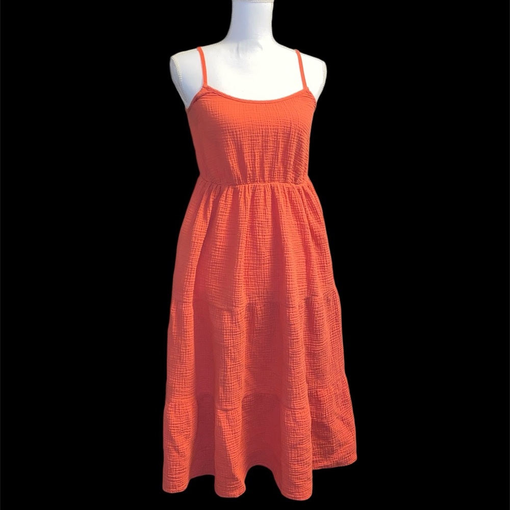 Magaschoni Gauze Coral Midi Sundress Organic Cotton Dress Small Farmhouse Flaw